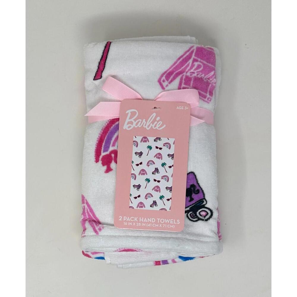 Set of 2 Barbie Vintage 70s Retro Rainbows Roller Skates Hand Towels 16"x28" New